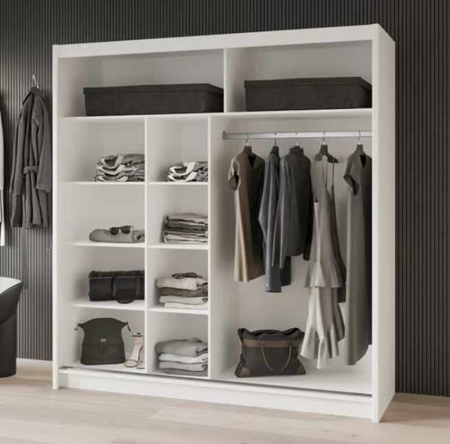 White Gloss & Black Gloss Sliding Wardrobe 203cm - Bold Contrast with Smart Mirrored Finish