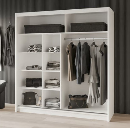 White Gloss & Black Gloss Sliding Wardrobe 203cm - Bold Contrast with Smart Mirrored Finish