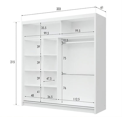 White Gloss & Black Gloss Sliding Wardrobe 203cm - Bold Contrast with Smart Mirrored Finish