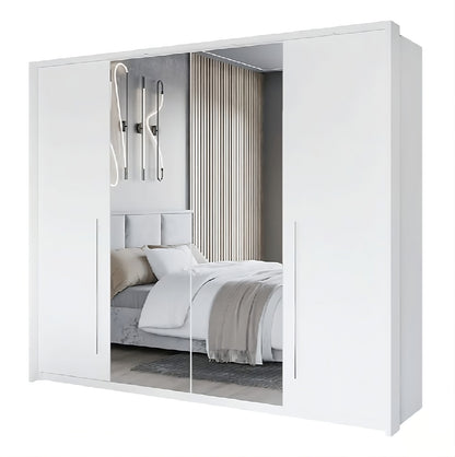 BREMA 256cm Swing Bi-folding Door Wardrobe in White Matte - Bright, Functional Elegance with Mirrored Doors