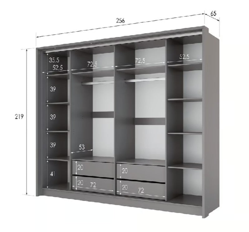 BREMA 256cm Swing Bi-folding Door Wardrobe in White Matte - Bright, Functional Elegance with Mirrored Doors