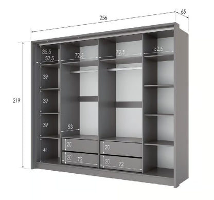 BREMA 256cm Swing Bi-folding Door Wardrobe in White Matte - Bright, Functional Elegance with Mirrored Doors