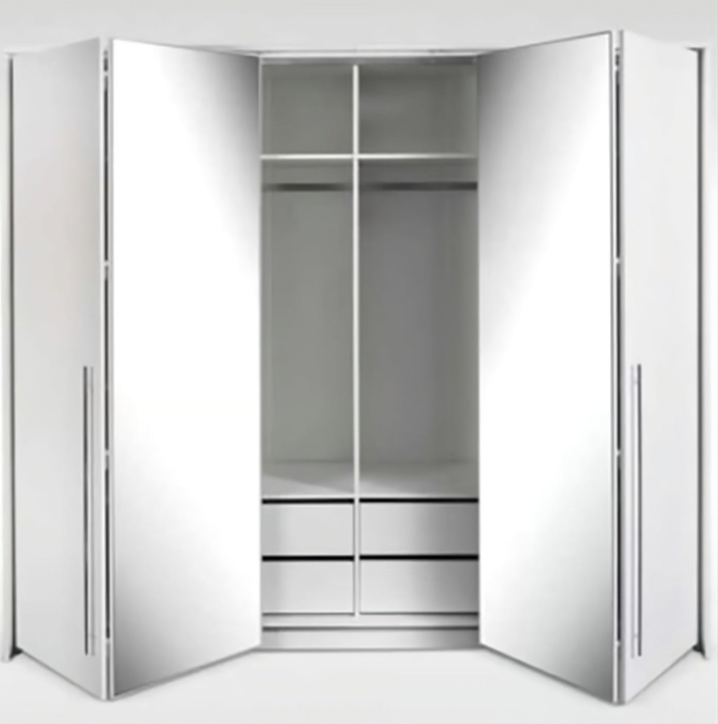 BREMA 256cm Swing Bi-folding Door Wardrobe in White Matte - Bright, Functional Elegance with Mirrored Doors