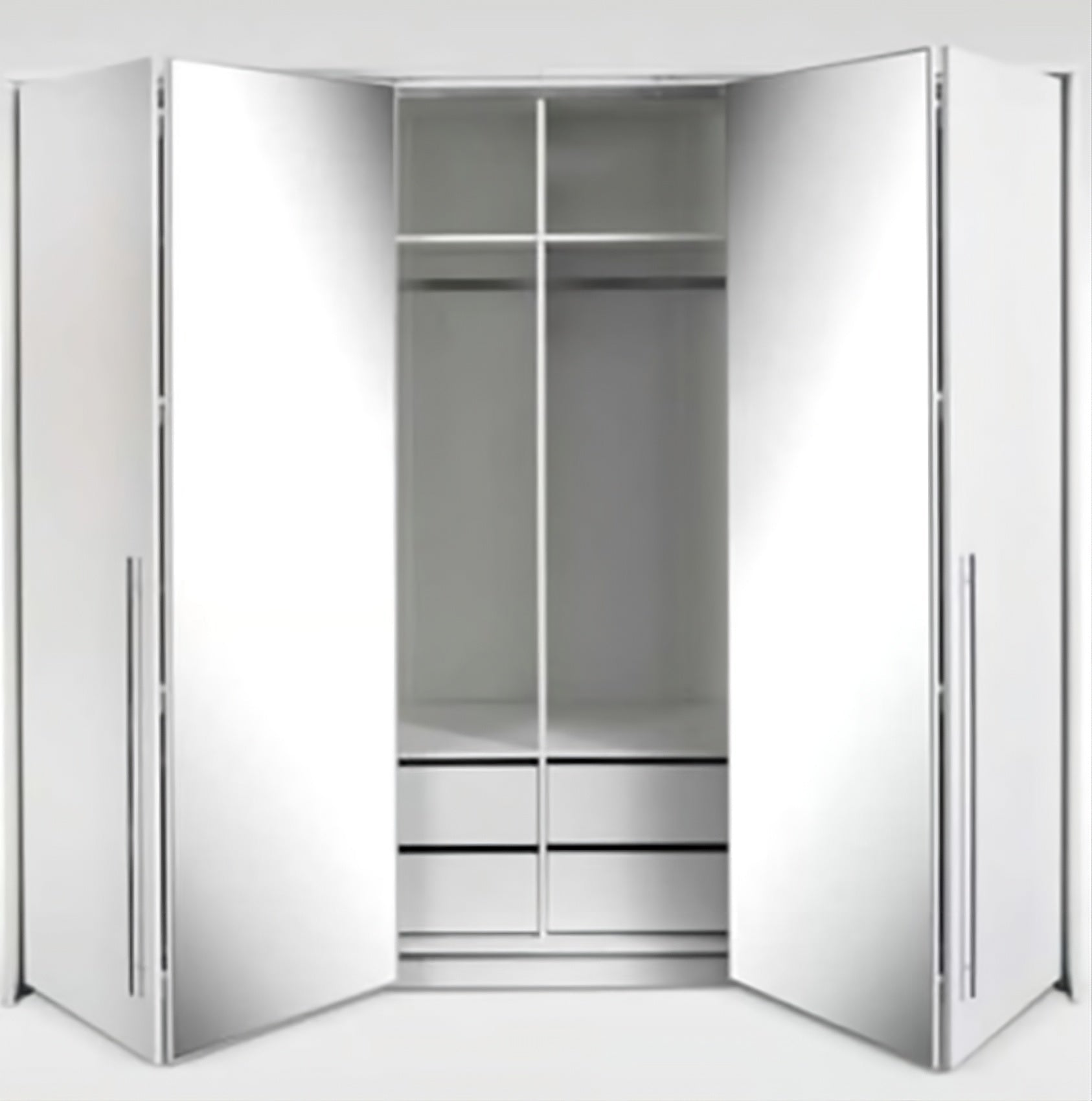 BREMA 256cm Swing Bi-folding Door Wardrobe in White Matte - Bright, Functional Elegance with Mirrored Doors