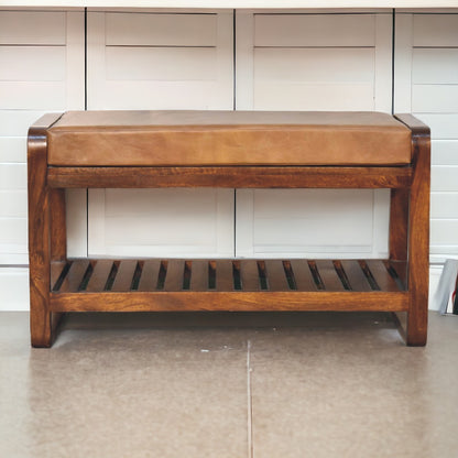 Buffalo Slatted Hallway Bench. 100% Solid Mango Wood