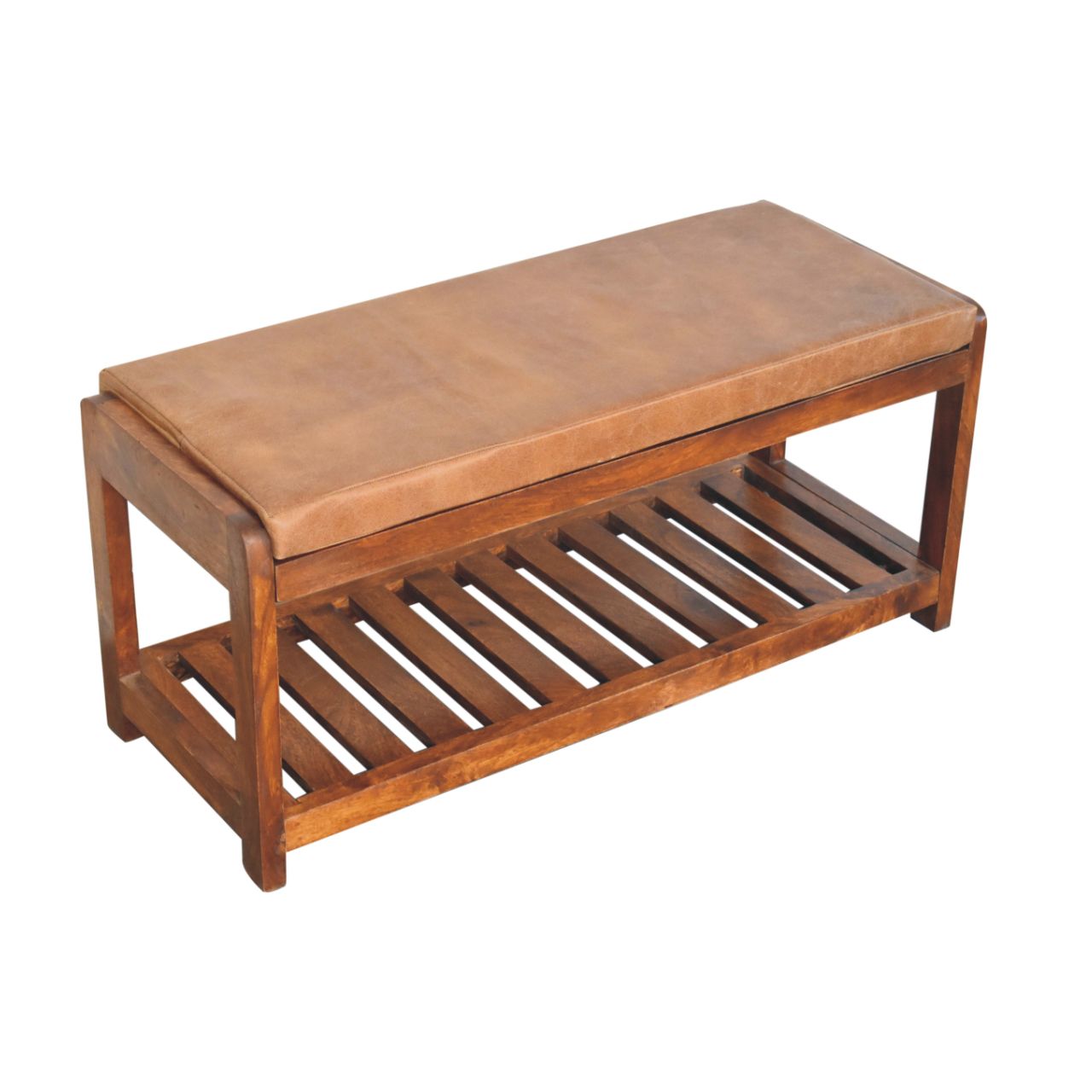 Buffalo Slatted Hallway Bench. 100% Solid Mango Wood