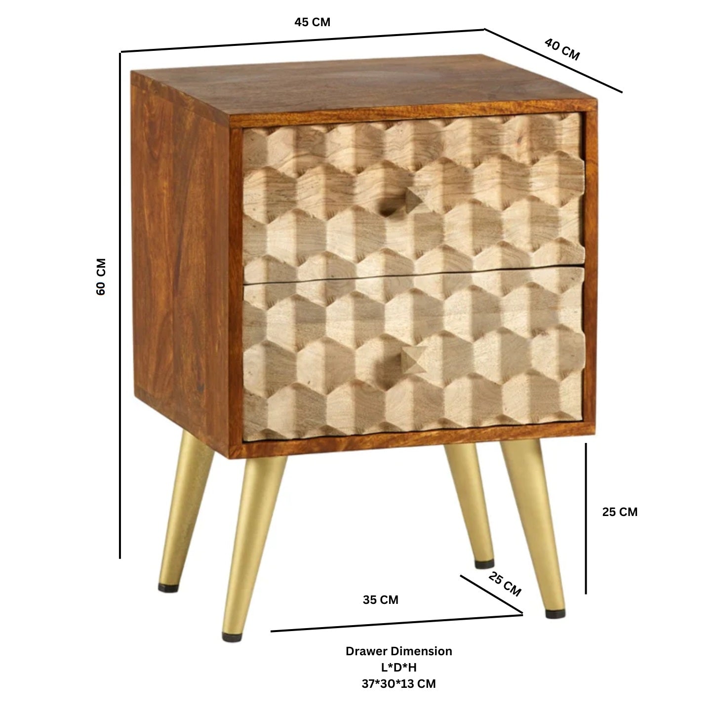 Edison 2 Drawer Side Table Solid Mango Wood