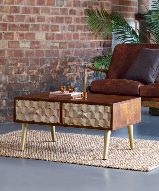 Edison Coffee Table with 2 Drawers Solid Mango Wood