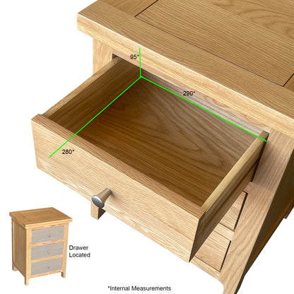 Como 3 Drawer Bedside Cabinet – Solid American Oak & Oak Veneer. 3 Drawers
