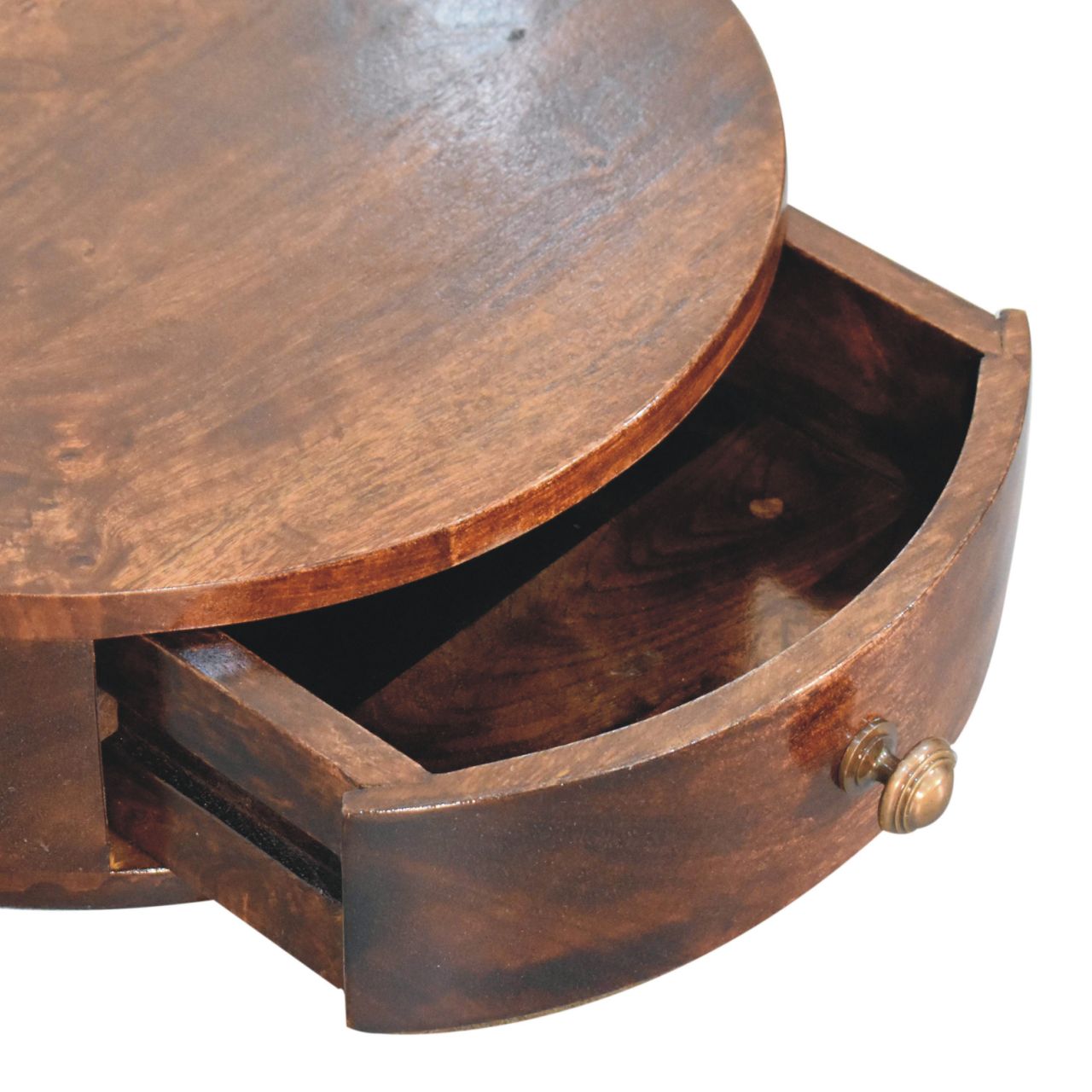 California Walnut Rounded Bedside. 100% Solid Mango Wood