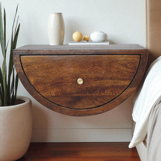 Chestnut Crescent Bedside. 100% Solid Mango Wood 