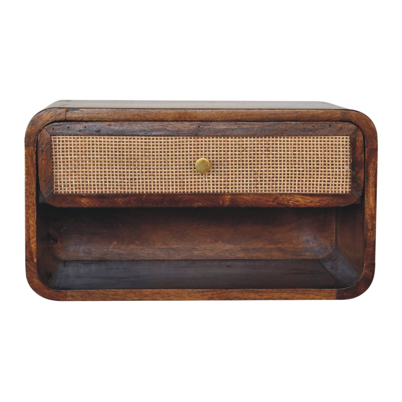 Chestnut  Open Woven Bedside. 100% Solid Mango Wood