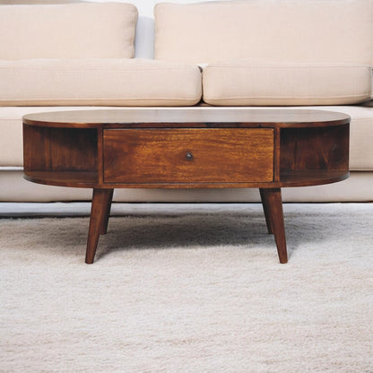 Chestnut Oval Coffee Table. 100% Solid Mango Wood