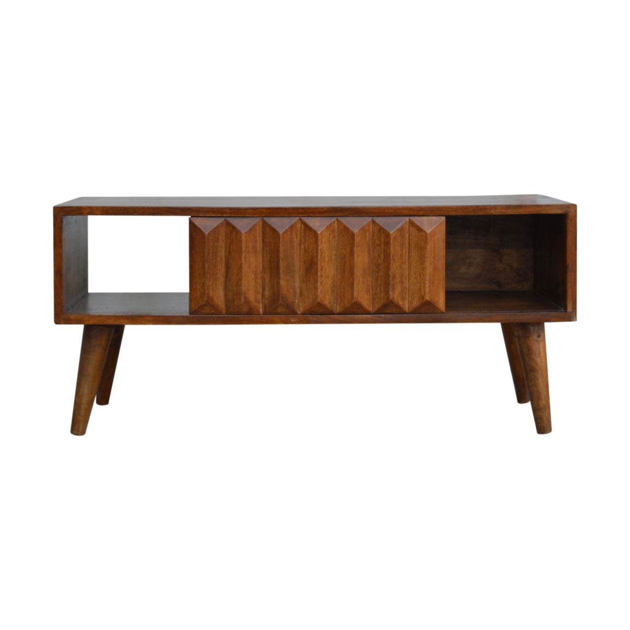 Chestnut Prism Sliding Media Unit. 100% Solid Mango Wood