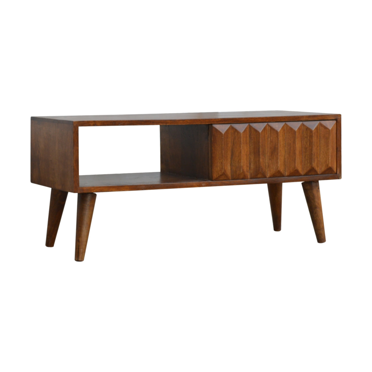 Chestnut Prism Sliding Media Unit. 100% Solid Mango Wood