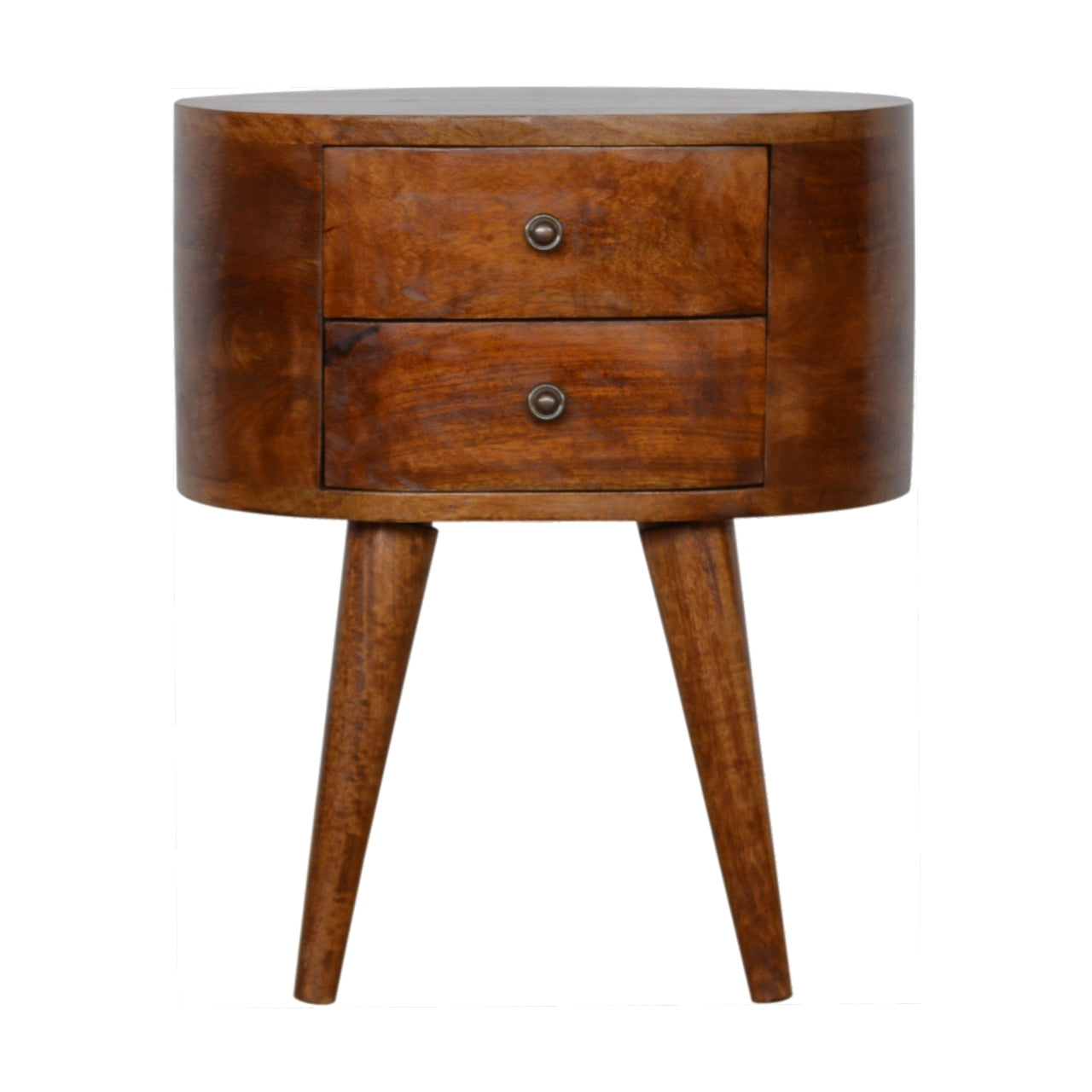 Chestnut Rounded Bedside Table. 100% Solid Mango Wood
