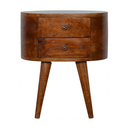 Chestnut Rounded Bedside Table. 100% Solid Mango Wood