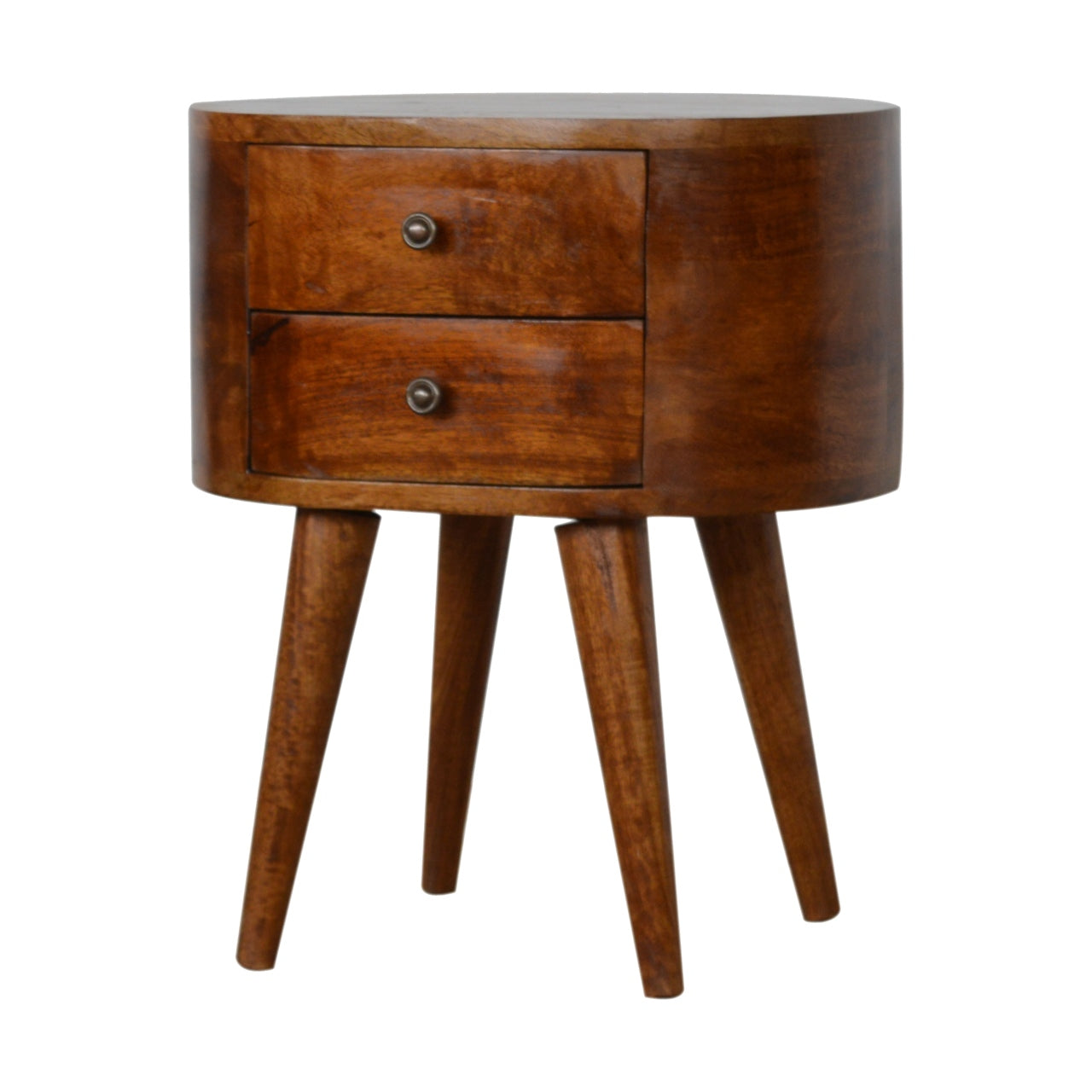 Chestnut Rounded Bedside Table. 100% Solid Mango Wood