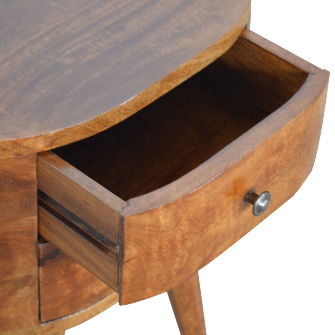 Chestnut Rounded Bedside Table. 100% Solid Mango Wood