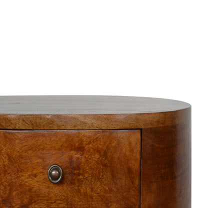 Chestnut Rounded Bedside Table. 100% Solid Mango Wood