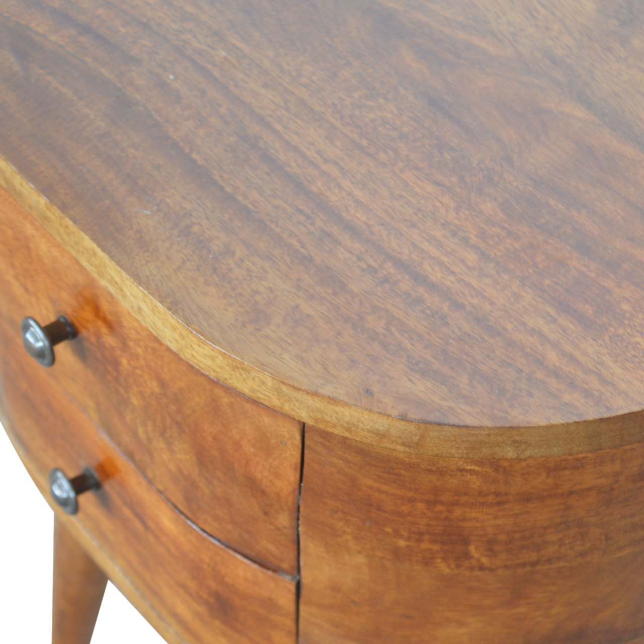 Chestnut Rounded Bedside Table. 100% Solid Mango Wood
