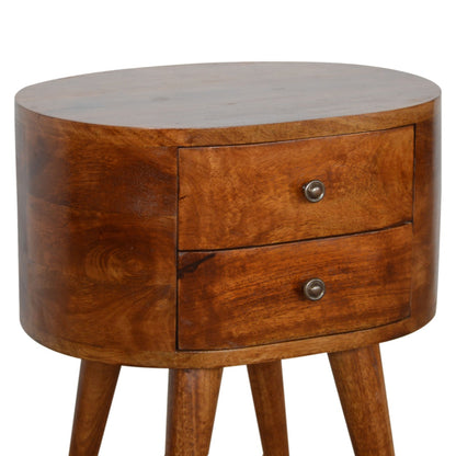 Chestnut Rounded Bedside Table. 100% Solid Mango Wood