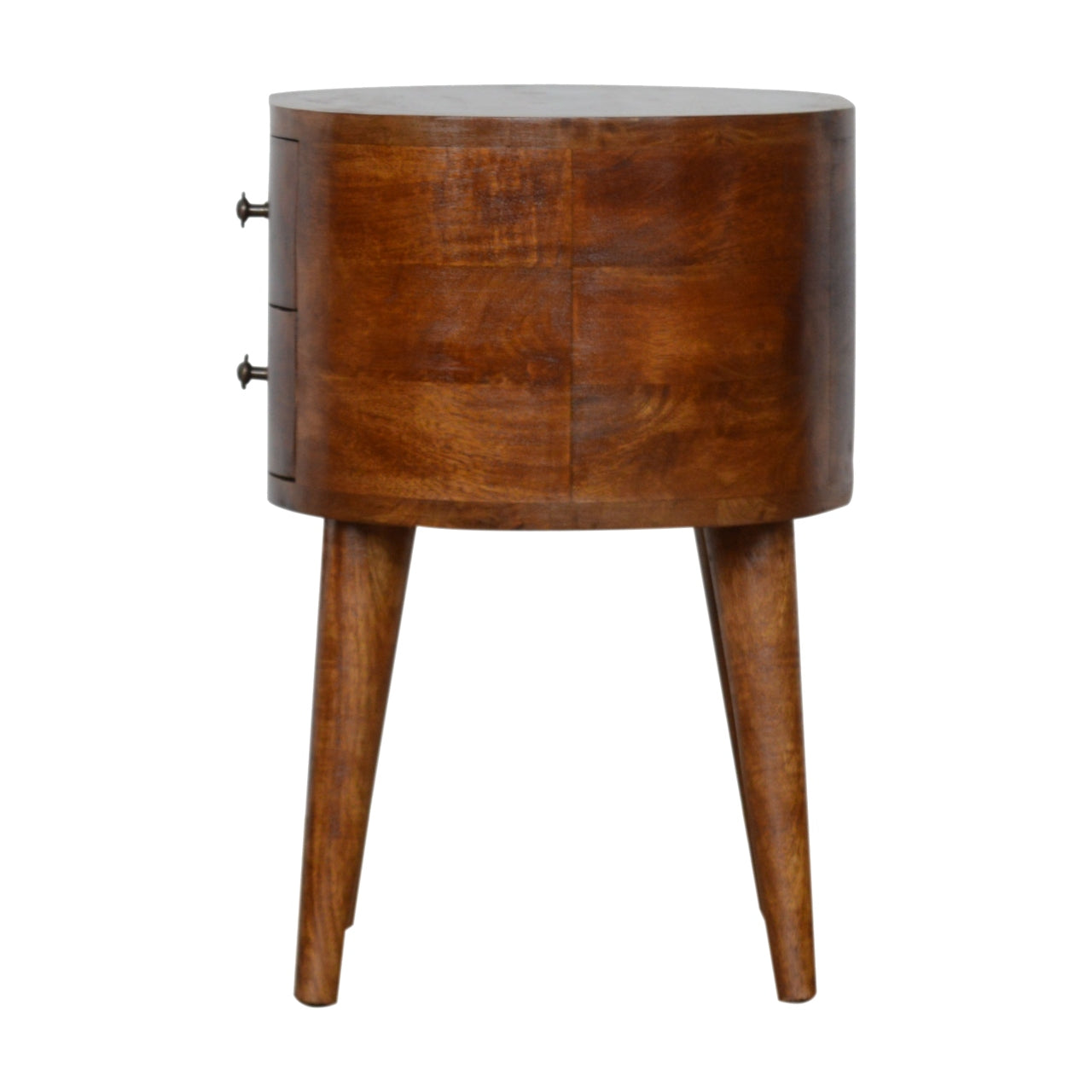 Chestnut Rounded Bedside Table. 100% Solid Mango Wood