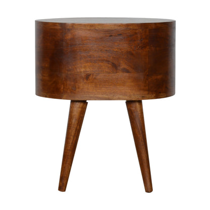 Chestnut Rounded Bedside Table. 100% Solid Mango Wood