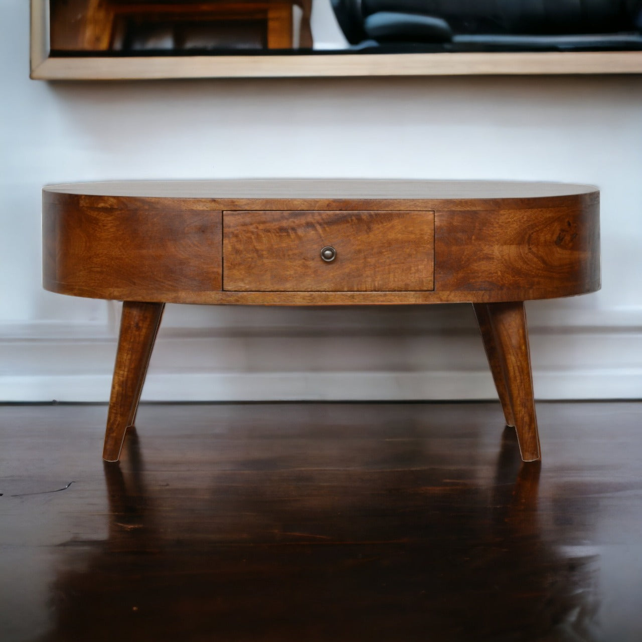 Chestnut Rounded Coffee Table. 100% Solid Mango Woods