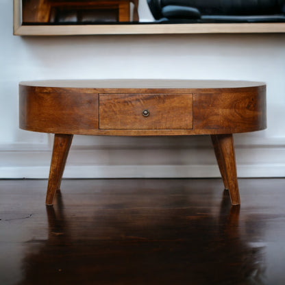 Chestnut Rounded Coffee Table. 100% Solid Mango Woods