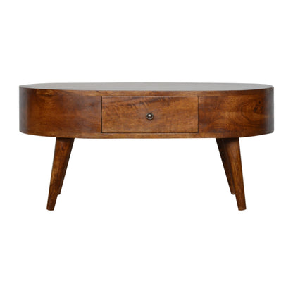 Chestnut Rounded Coffee Table. 100% Solid Mango Woods