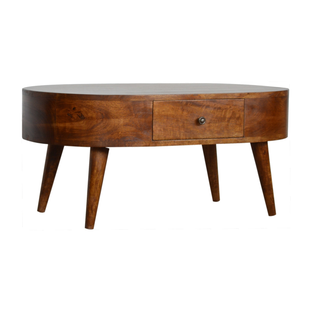 Chestnut Rounded Coffee Table. 100% Solid Mango Woods