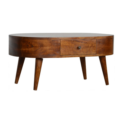Chestnut Rounded Coffee Table. 100% Solid Mango Woods