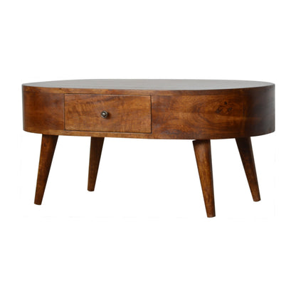 Chestnut Rounded Coffee Table. 100% Solid Mango Woods