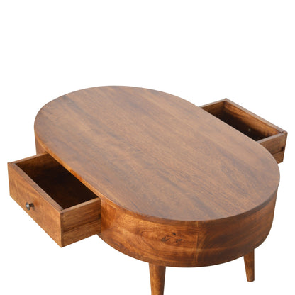 Chestnut Rounded Coffee Table. 100% Solid Mango Woods