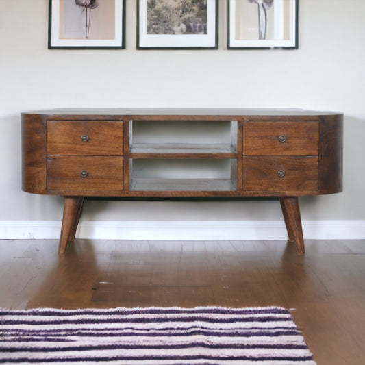 Chestnut Rounded Entertainment Unit. 100% Solid Mango Wood