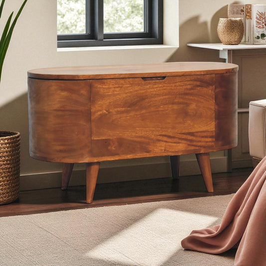 Chestnut Rounded Lid up Blanket Box - Solid Mango Wood