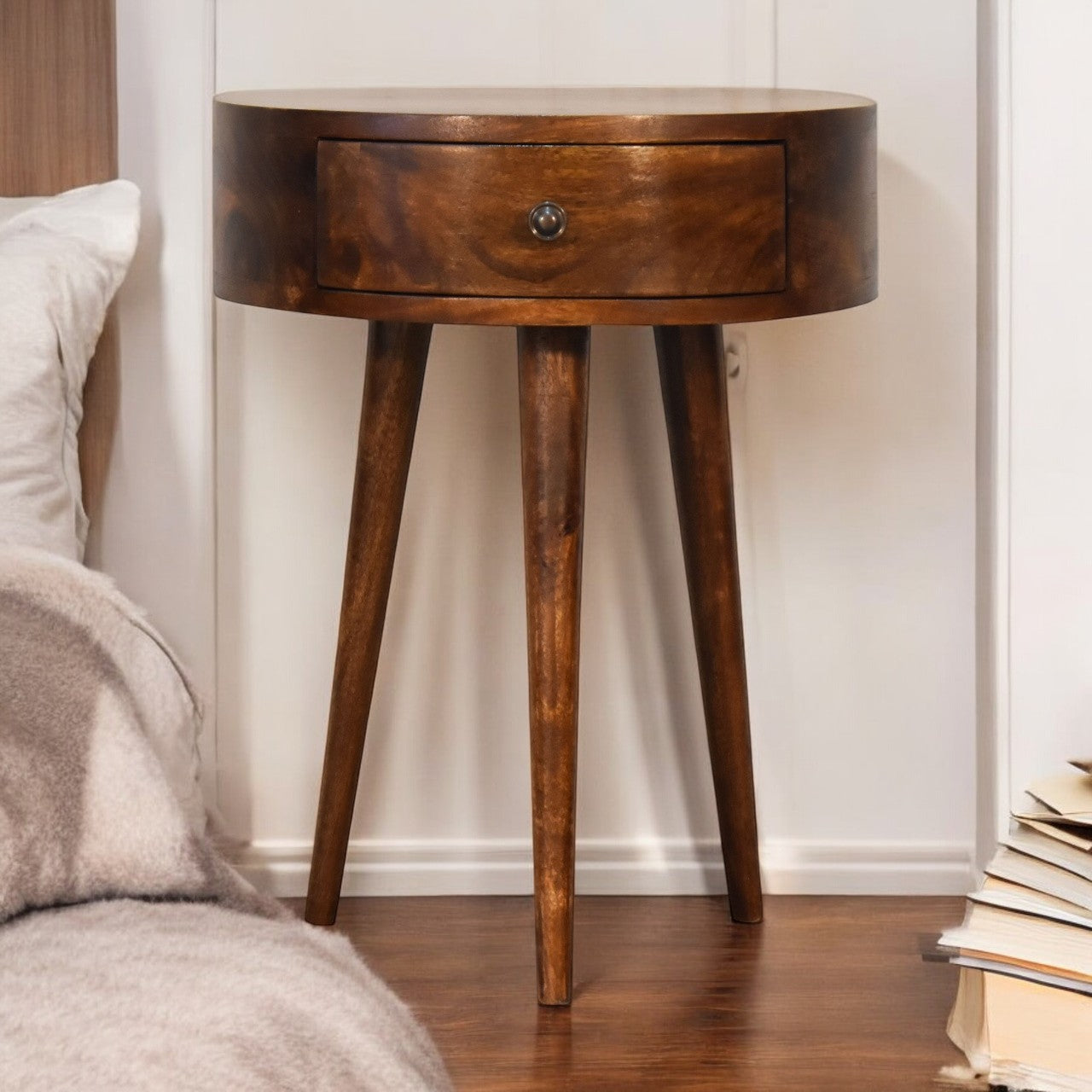 Chestnut Semi Circle Bedside. 100% Solid Mango Wood