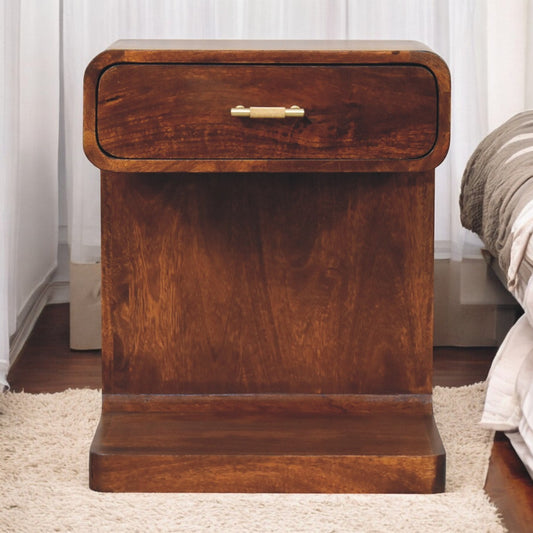Chestnut T-Bar Rounded Bedside. 100% Solid Mango Wood