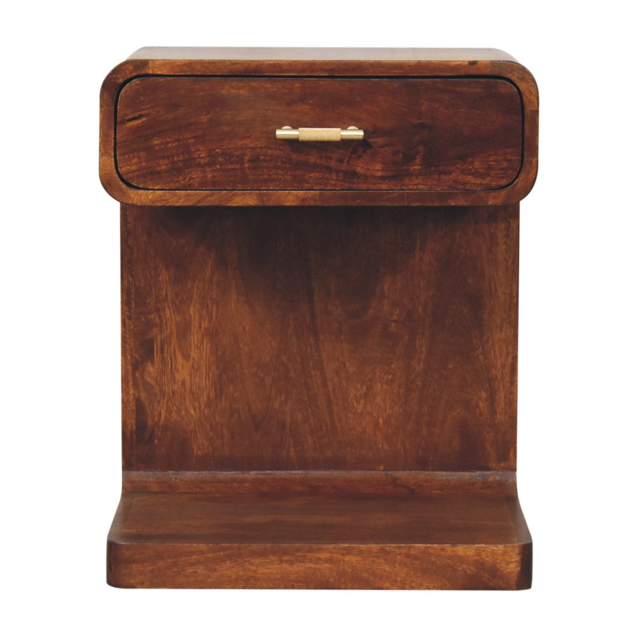 Chestnut T-Bar Rounded Bedside. 100% Solid Mango Wood