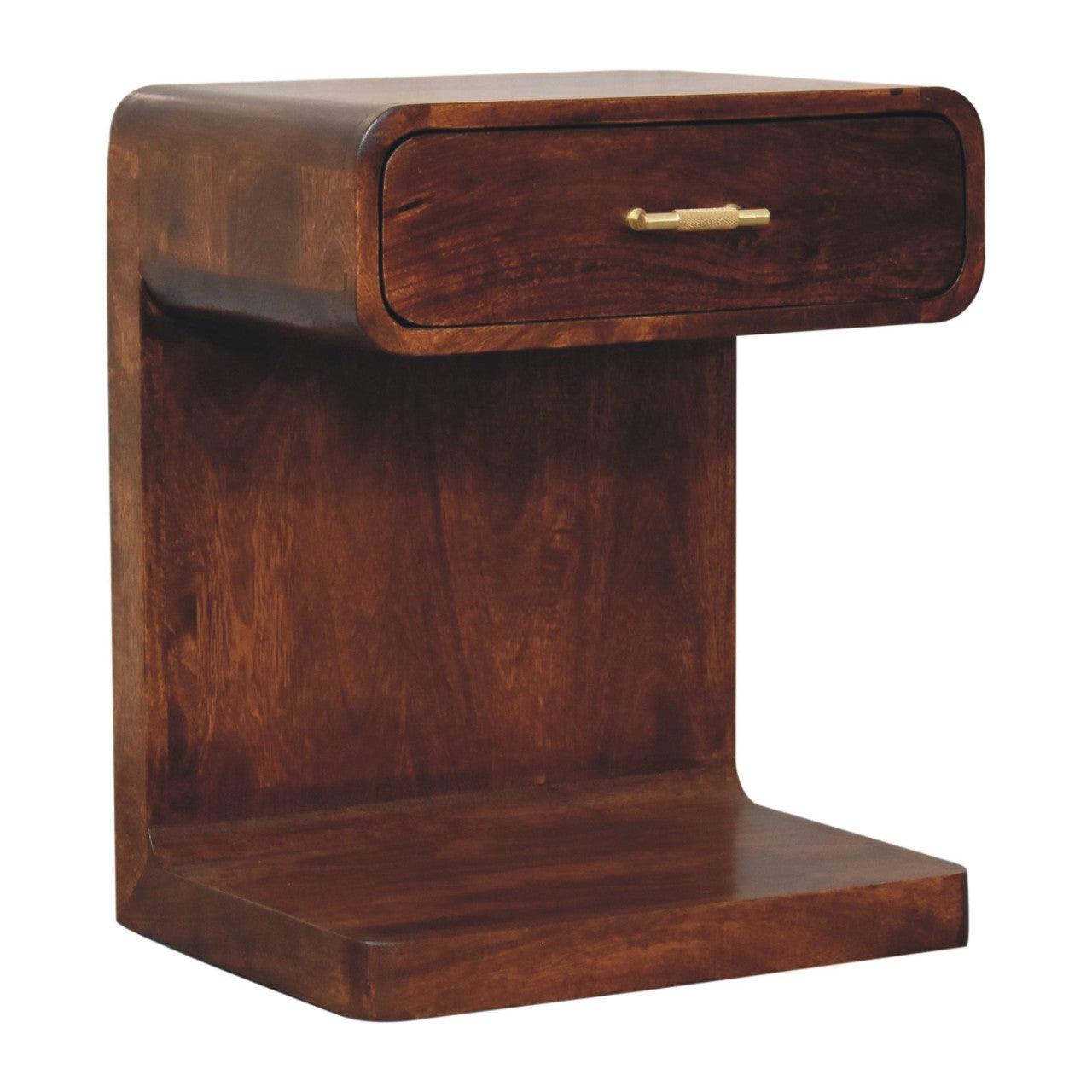 Chestnut T-Bar Rounded Bedside. 100% Solid Mango Wood