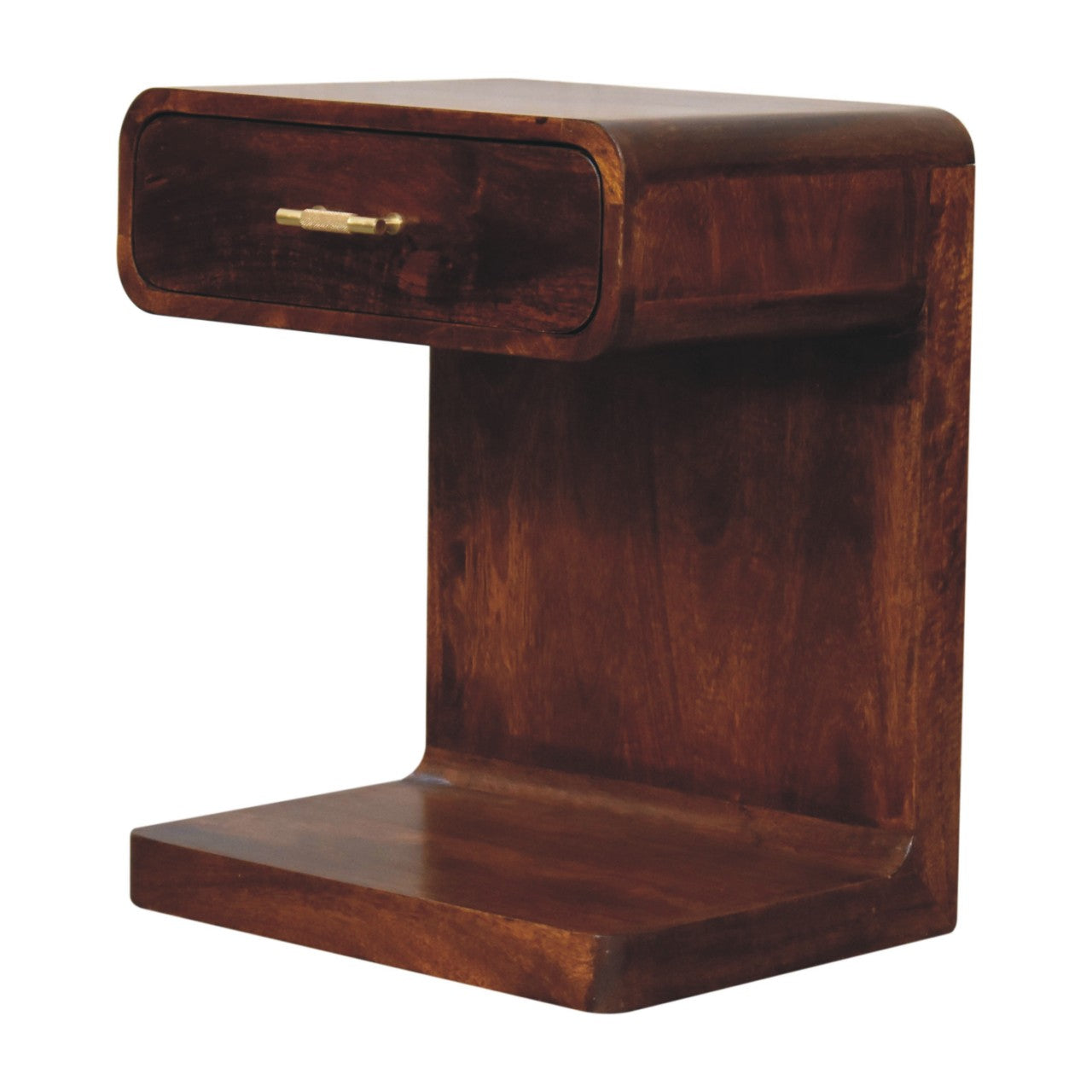 Chestnut T-Bar Rounded Bedside. 100% Solid Mango Wood