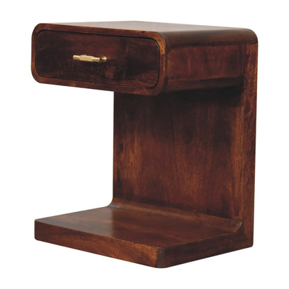 Chestnut T-Bar Rounded Bedside. 100% Solid Mango Wood