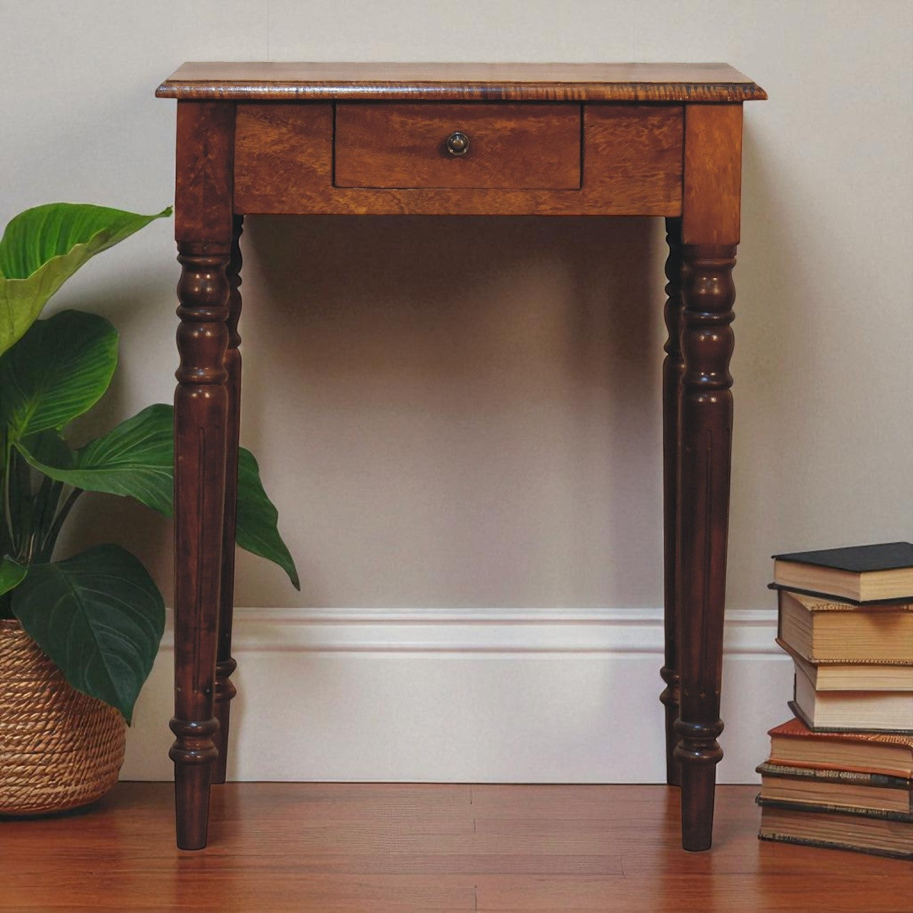Chestnut Turned Leg Writing Desk. 100% Solid Mango Wood