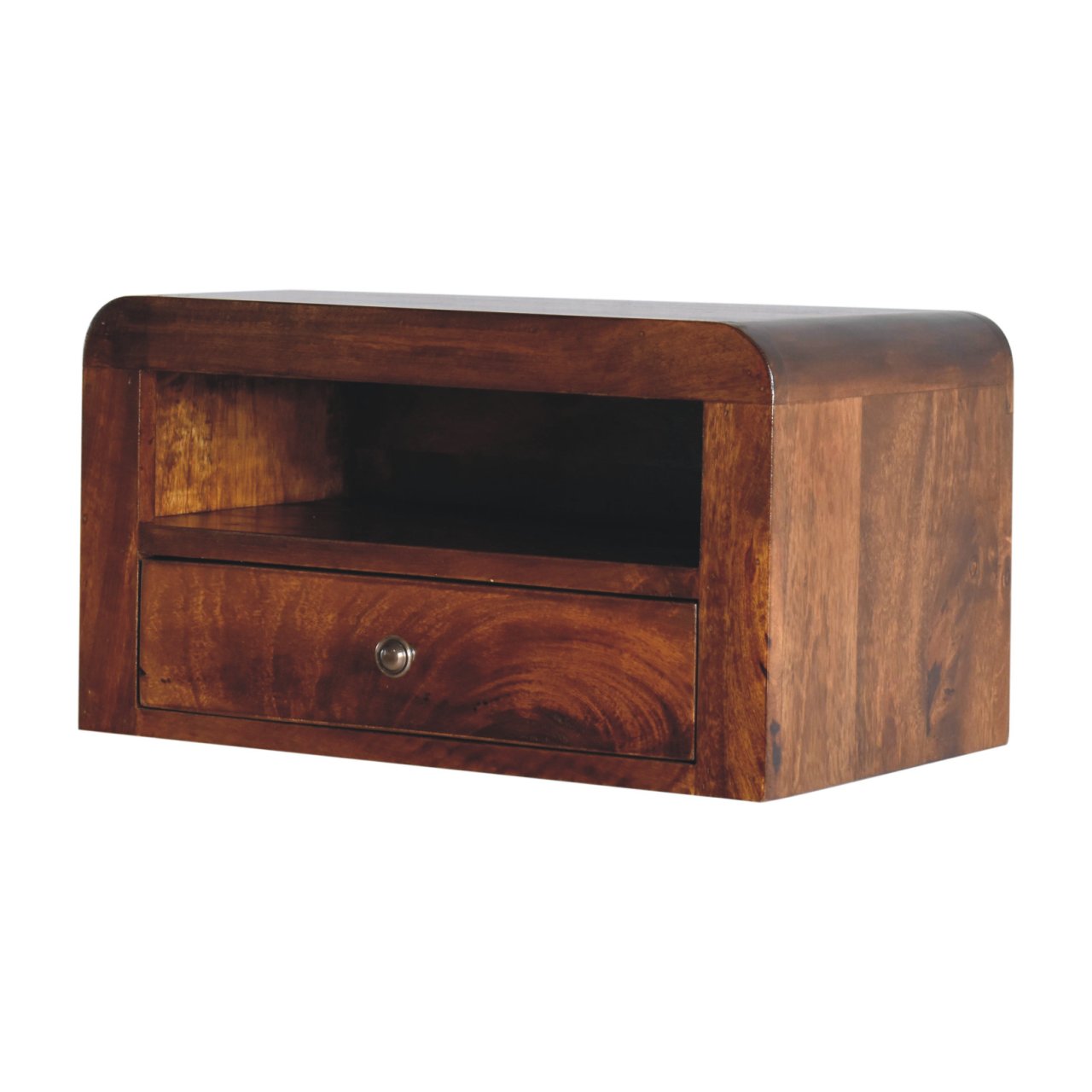 Chunky Chestnut Wall Nightstand. 100% Solid Mango Wood