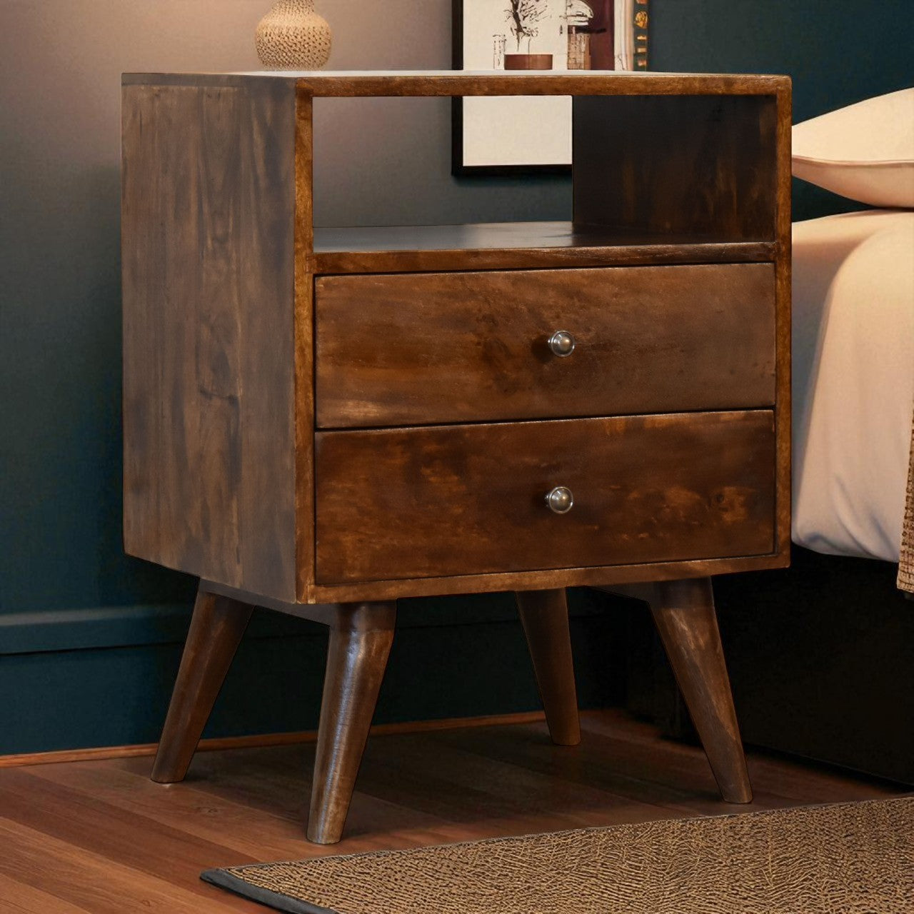 Classic Chestnut Bedside. 100% Solid Mango Wood