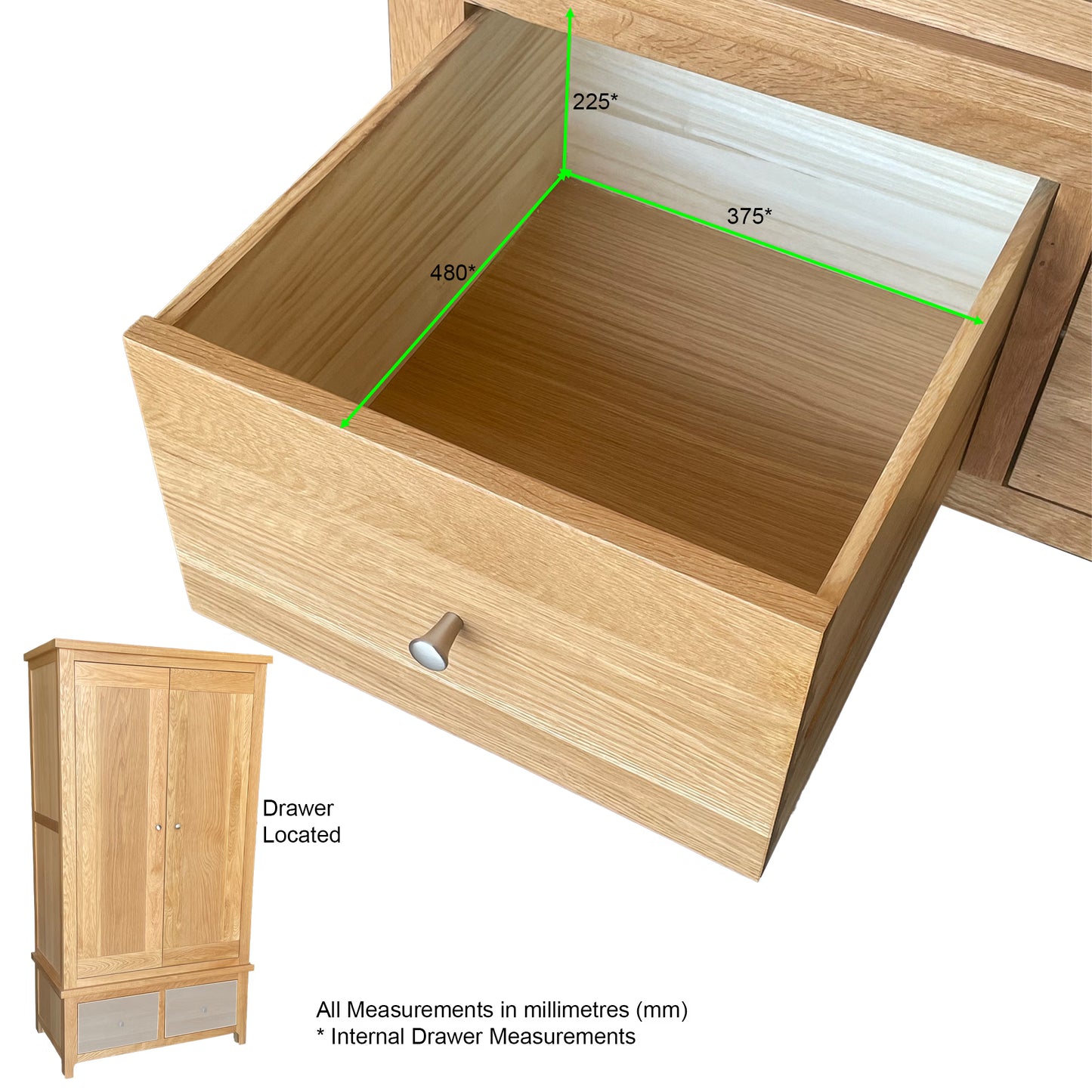 Como 2 Door 2 Drawer Wardrobe. Solid American Oak Frame