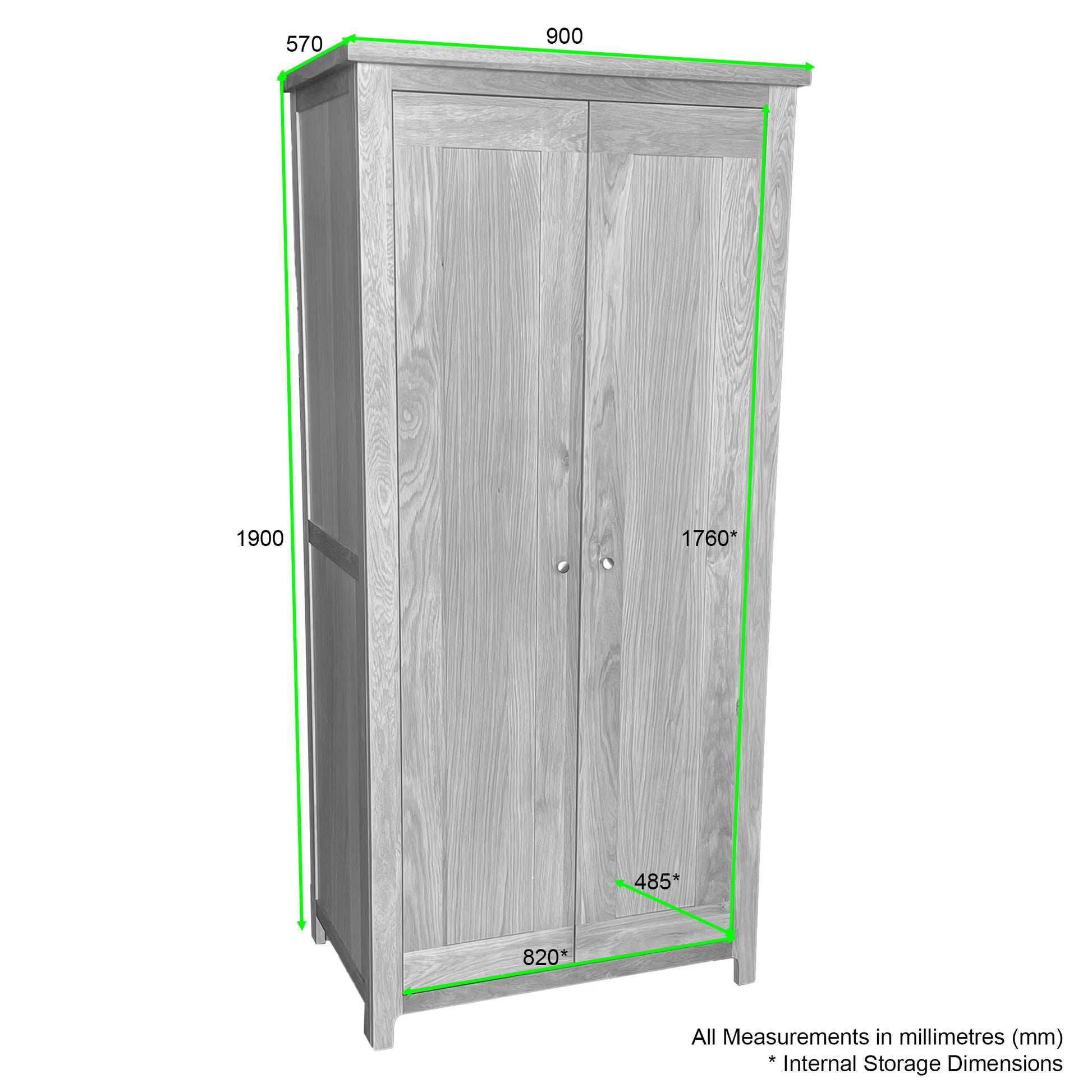 Como 2 Door Hinged Wardrobe – Solid American Oak Frame
