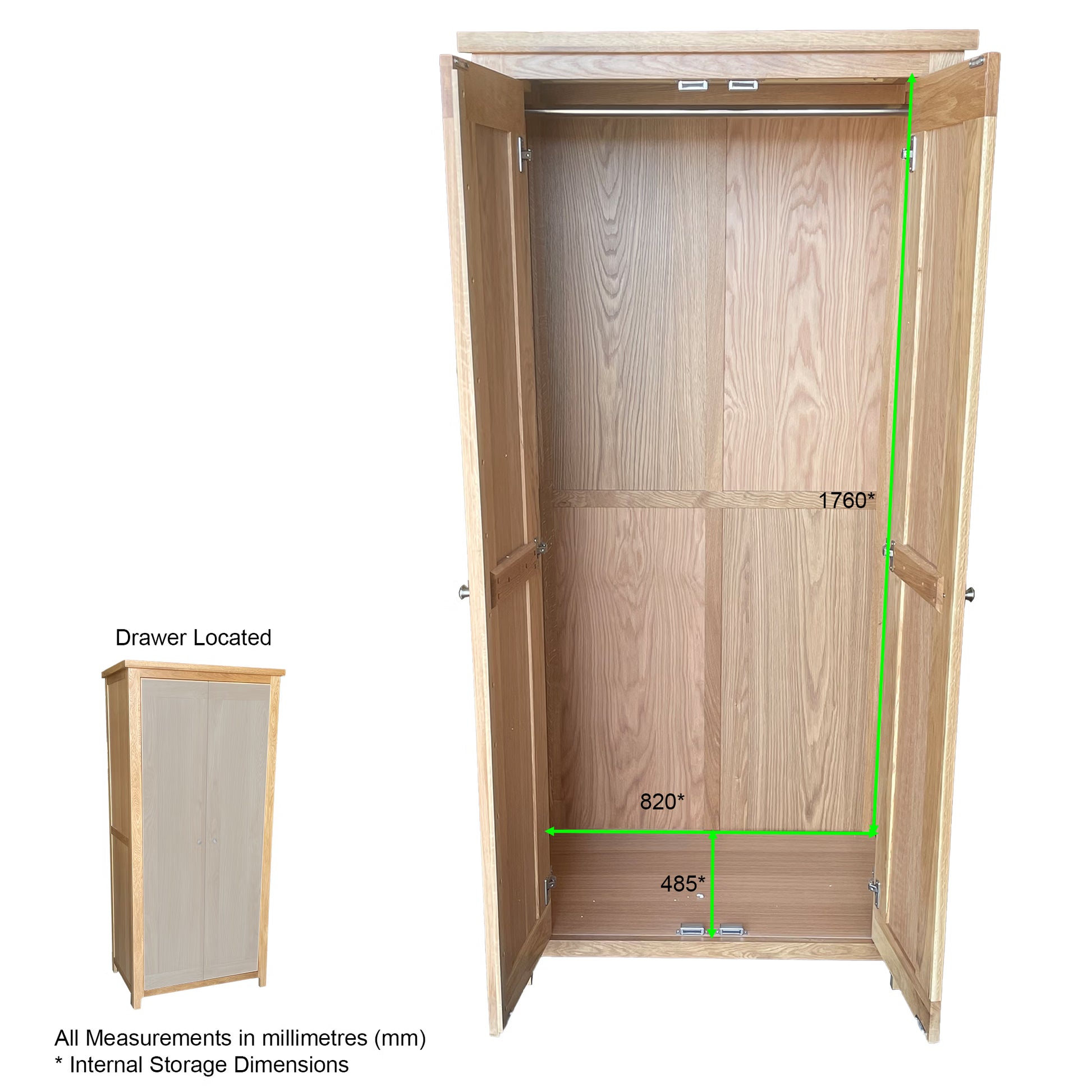 Como 2 Door Hinged Wardrobe – Solid American Oak Frame