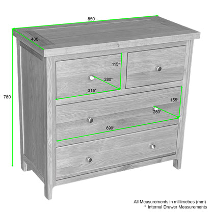Como 4 Drawer Chest - Solid American Oak Frame. 4 Drawers